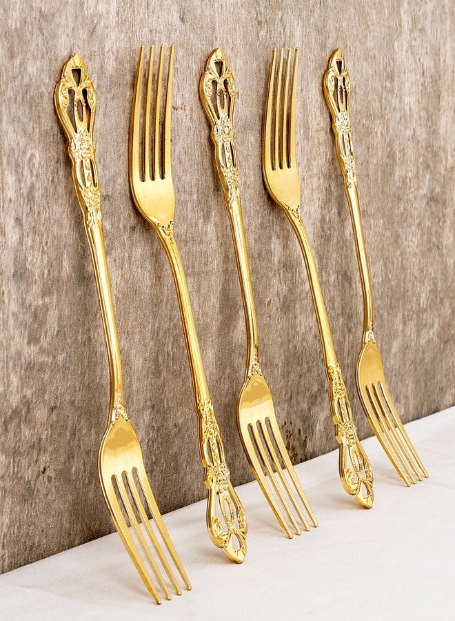 Joyido 30PCS Gold Plastic Forks - 8.1inch Gold Forks Disposable - Vintage Heavy Duty Dessert Forks - Premium Fancy Plastic Silverware for Parties, Weddings, Dinners and Events - Image 4