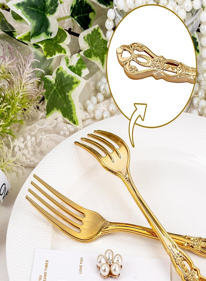 Joyido 30PCS Gold Plastic Forks - 8.1inch Gold Forks Disposable - Vintage Heavy Duty Dessert Forks - Premium Fancy Plastic Silverware for Parties, Weddings, Dinners and Events - Image 3
