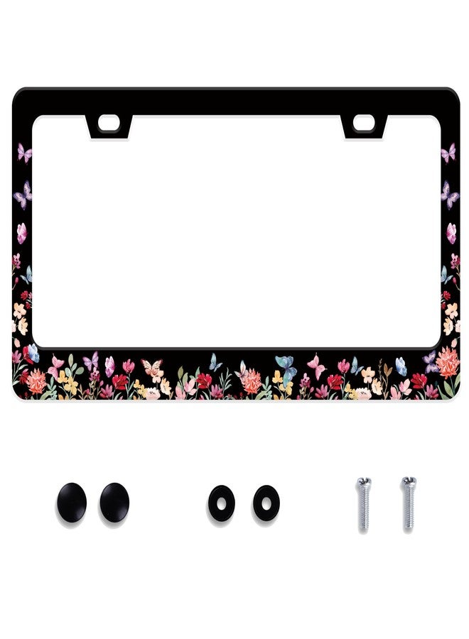 UNINDREM Butterfly Flower License Plate Frame Forest Flower Stainless Steel License Plate Frame Rust-Proof Auto Parts Decoration with Screws License Plate Holder for Men Women Youth 12x6 Inch Gift - Image 1