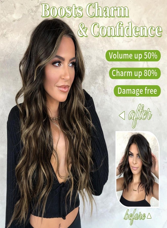 KooKaStyle Invisible Wire Hair Extensions with Transparent Headband Adjustable Size 4 Secure Clips Long Wavy Secret Wire Hairpiece 20 Inch Dark Brown with Blonde Highlights for Women - Image 3