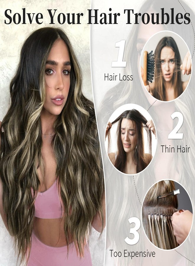 KooKaStyle Invisible Wire Hair Extensions with Transparent Headband Adjustable Size 4 Secure Clips Long Wavy Secret Wire Hairpiece 20 Inch Dark Brown with Blonde Highlights for Women - Image 4