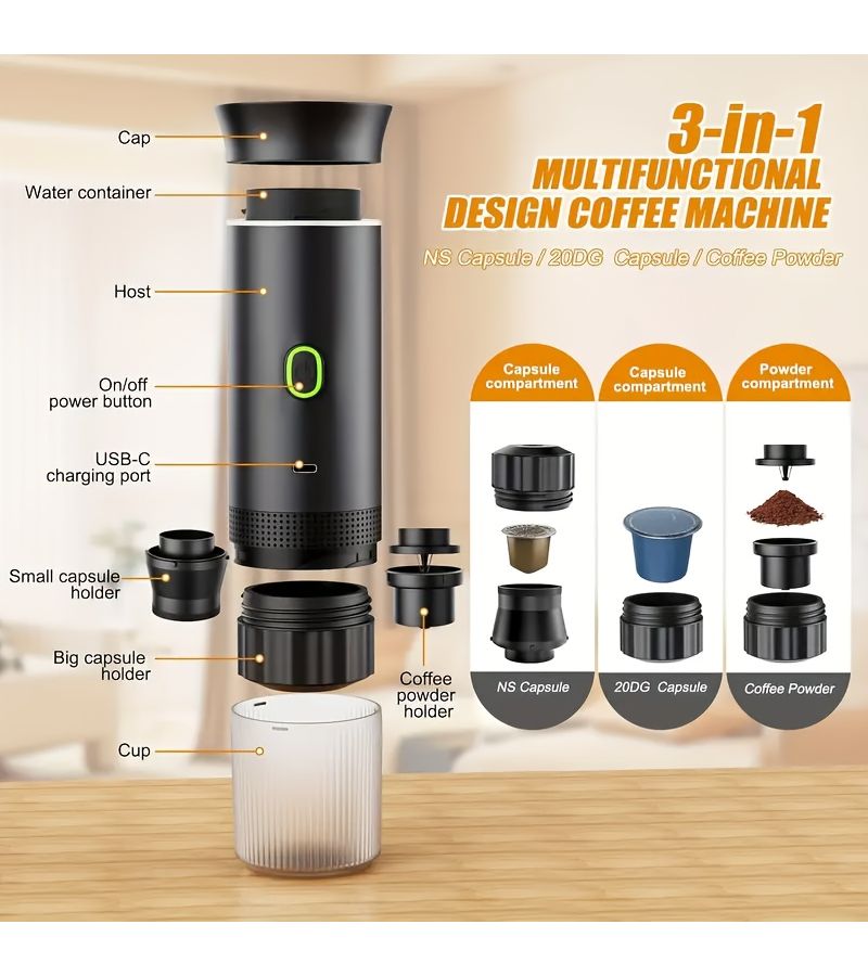 Portable Multifunctional Mini Car Espresso Machine With Self Heating And Grinding Function For Travel RV Hiking Office Outdoor Camping - Image 5