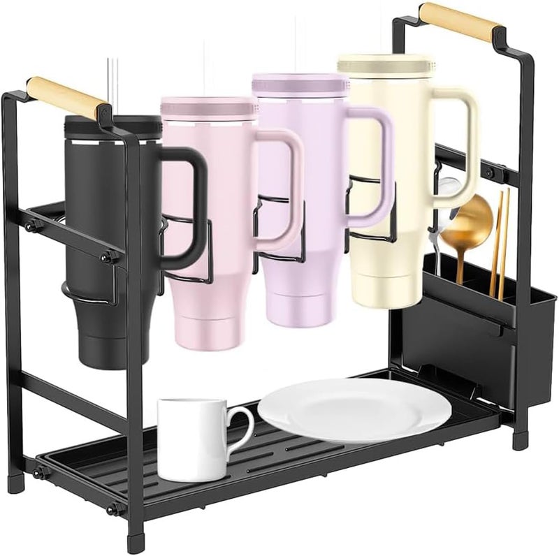 DaMohony DaMohony Water Bottle Organizer Rack for Stanley Cup 40oz Rotatable Tumbler Kitchen Cabinet Tumbler Cup Holder with Wood Handles Side Basket for Kitchen Organizers Storage  - Image 1