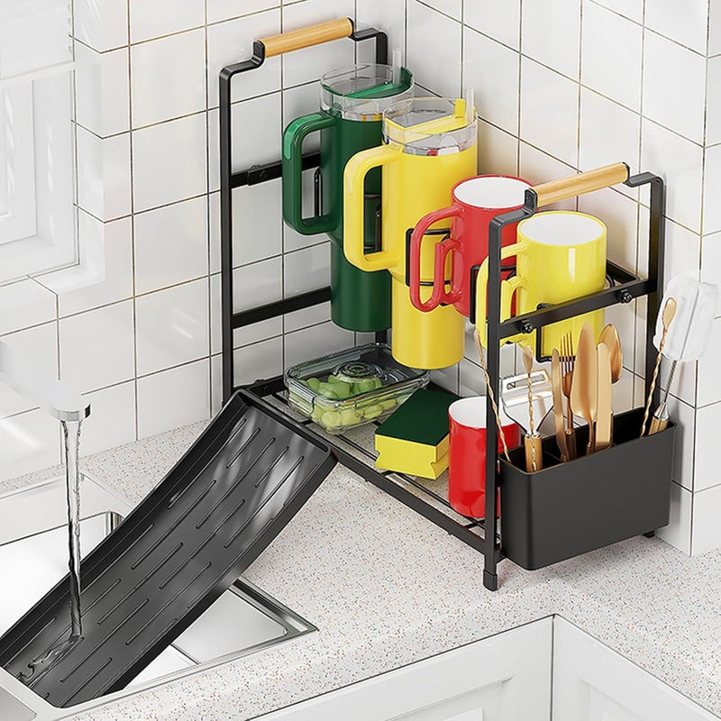 DaMohony DaMohony Water Bottle Organizer Rack for Stanley Cup 40oz Rotatable Tumbler Kitchen Cabinet Tumbler Cup Holder with Wood Handles Side Basket for Kitchen Organizers Storage  - Image 3