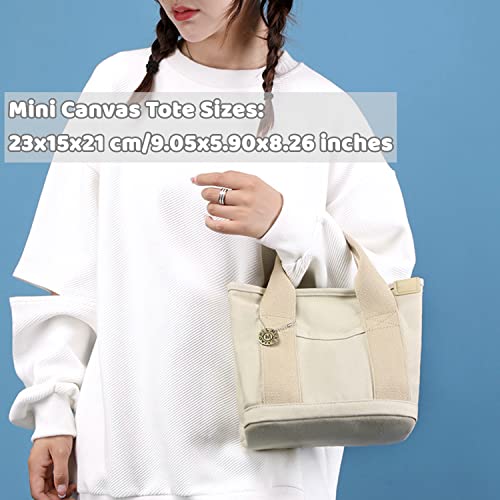 MINGRI Small Canvas Tote Bag for Women,Mini Totes Bags with Pockets, Cute Bible Handbag with Zipper Travel Top Handle Purse with Compartments Satchel Handbags for Work,Shopping,Beach,no Long Strap,Beige - Image 2