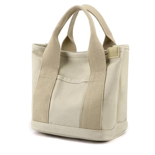 MINGRI Small Canvas Tote Bag for Women,Mini Totes Bags with Pockets, Cute Bible Handbag with Zipper Travel Top Handle Purse with Compartments Satchel Handbags for Work,Shopping,Beach,no Long Strap,Beige - Image 1