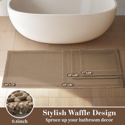 RESARE Waffle Bathroom Runner Rugs, Super Absorbent Bath Mat Non Slip Washable Quick Dry, Upgraded Ultra Soft Boho Bath Rugs with Tassels for Hallway Bedroom Laundry Room, 2'x6'(24"x72"), Brown - Image 5
