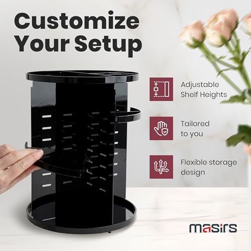 Masirs 360 Rotating Makeup Organizer - Adjustable Shelf Height and Fully Rotatable. The Perfect Cosmetic Organizer for Bedroom Dresser or Vanity Countertop. (Black) - Image 3