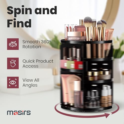 Masirs 360 Rotating Makeup Organizer - Adjustable Shelf Height and Fully Rotatable. The Perfect Cosmetic Organizer for Bedroom Dresser or Vanity Countertop. (Black) - Image 4