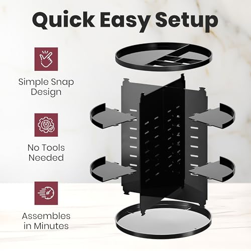 Masirs 360 Rotating Makeup Organizer - Adjustable Shelf Height and Fully Rotatable. The Perfect Cosmetic Organizer for Bedroom Dresser or Vanity Countertop. (Black) - Image 5