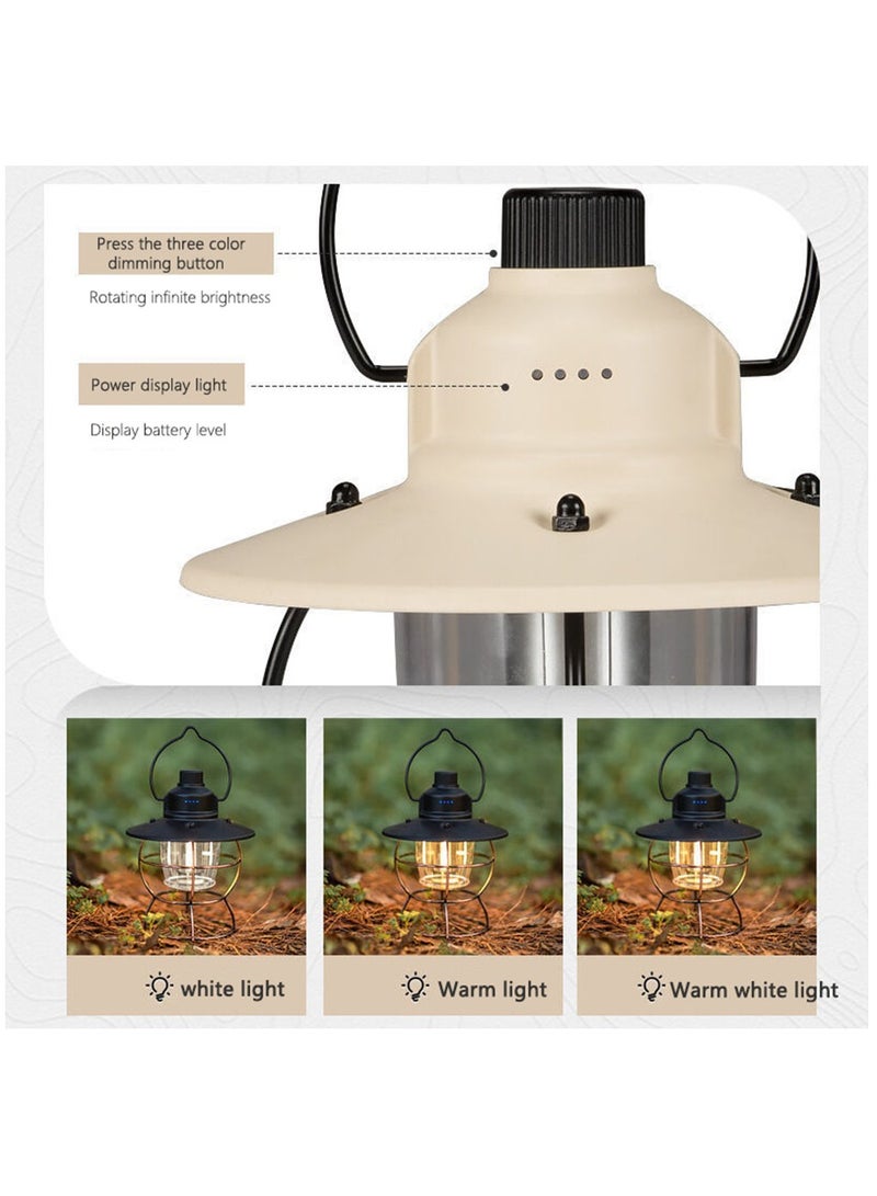 عربست فانوس تخييم، مصباح شعلة تخييم ريترو قابل لإعادة الشحن، مصباح تخييم فائق السطوع بدون تعتيم بدون خطوات، 3 خيارات إضاءة ملونة، بطارية مقاومة للعوامل الجوية بقوة 5000 مللي أمبير في الساعة للتخييم والتنزه - Image 5
