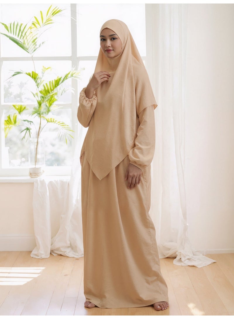 طقم صلاة نسائي عباية من قطعتين فستان طويل محتشم بأكمام طويلة بقصة واسعة للملابس الإسلامية - Image 3