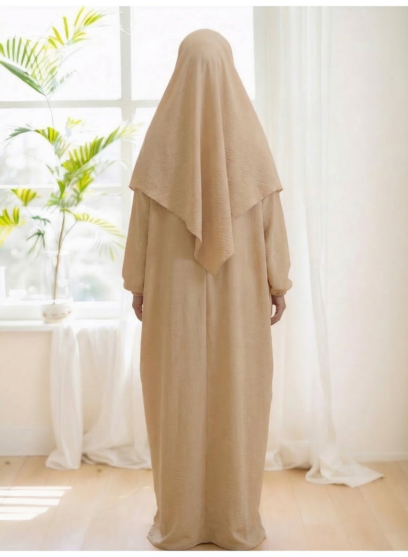 طقم صلاة نسائي عباية من قطعتين فستان طويل محتشم بأكمام طويلة بقصة واسعة للملابس الإسلامية - Image 4