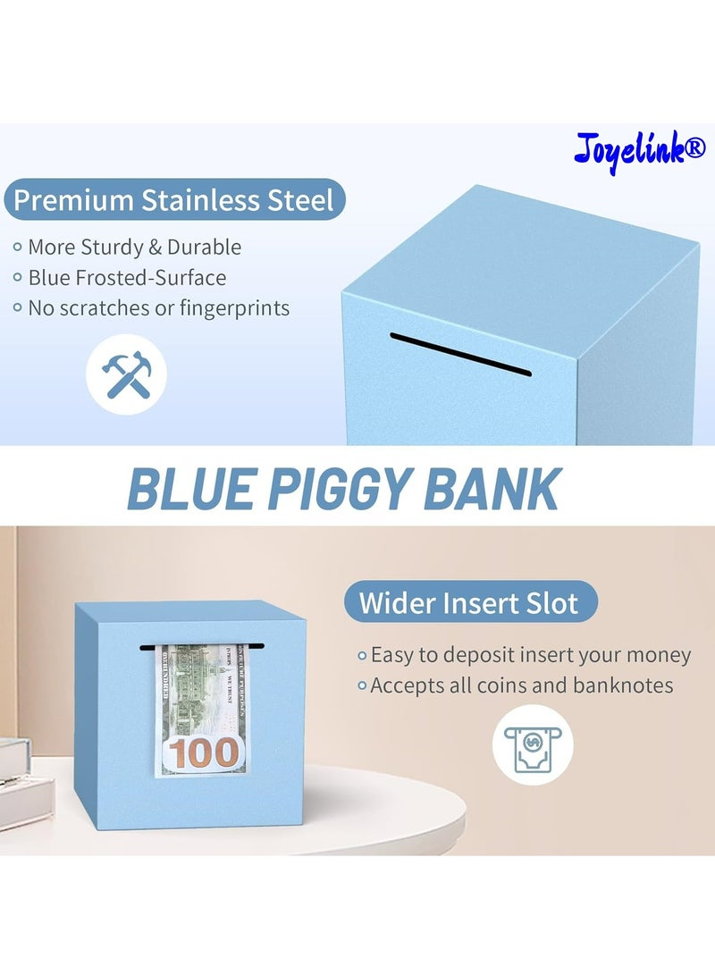 جوي لينك حصالة يجب كسرها لفتحها، حصالة غير قابلة للكسر مصنوعة من الفولاذ المقاوم للصدأ للبالغين، صندوق معدني لتوفير النقود (أزرق، 5.9 بوصة) - Image 3