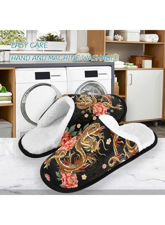 visesunny Chinese Dragon Peony Sakura Cozy Fuzzy Mens Womens Memory Foam House Slippers Plush Fleece Indoor Outdoor Slipper - Image 3