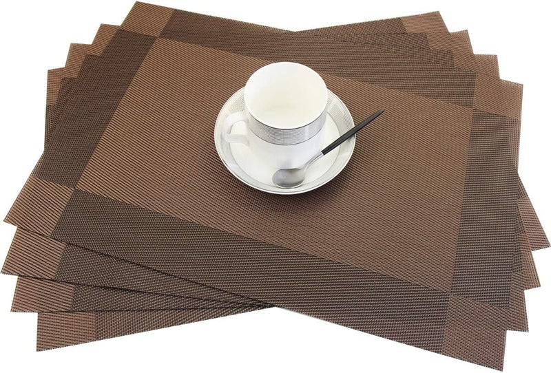 pigchcy Placemats,Heat-Resistant Non-Slip Placemats Washable Easy to Clean Woven Vinyl Placemats for Dining Table (Set of 4, Chocolate Brown) - Image 2