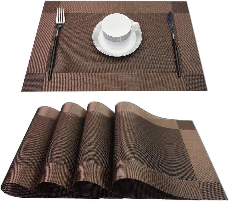pigchcy Placemats,Heat-Resistant Non-Slip Placemats Washable Easy to Clean Woven Vinyl Placemats for Dining Table (Set of 4, Chocolate Brown) - Image 1