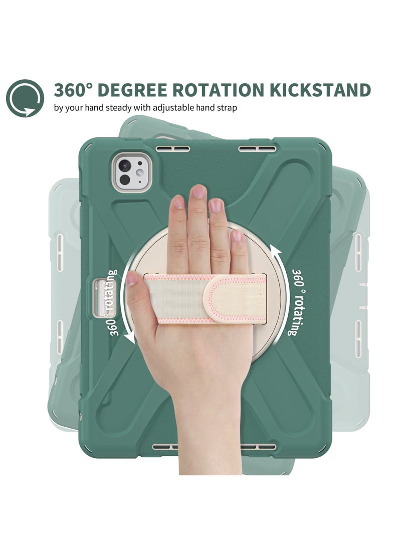 Rock Pow Case for iPad Pro 11-inch (2024) M4 Chip Model A2836 A2837 Heavy Duty Rugged Durability Silicone Tablet Cover with 360° Rotating Hand Strap Foldable Hidden Stand & Shoulder Strap - Image 4