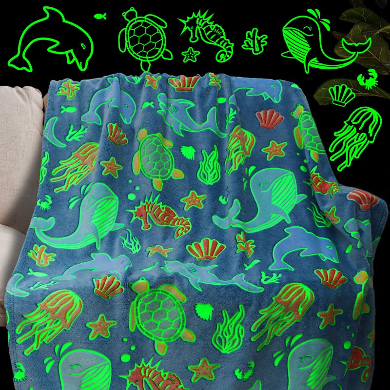 Gifts for Boys Ocean Glow in The Dark Blanket for Girls Kids Turtle Fish Soft Throw Blanket for Couch Bed Birthday Christmas 50 x 60