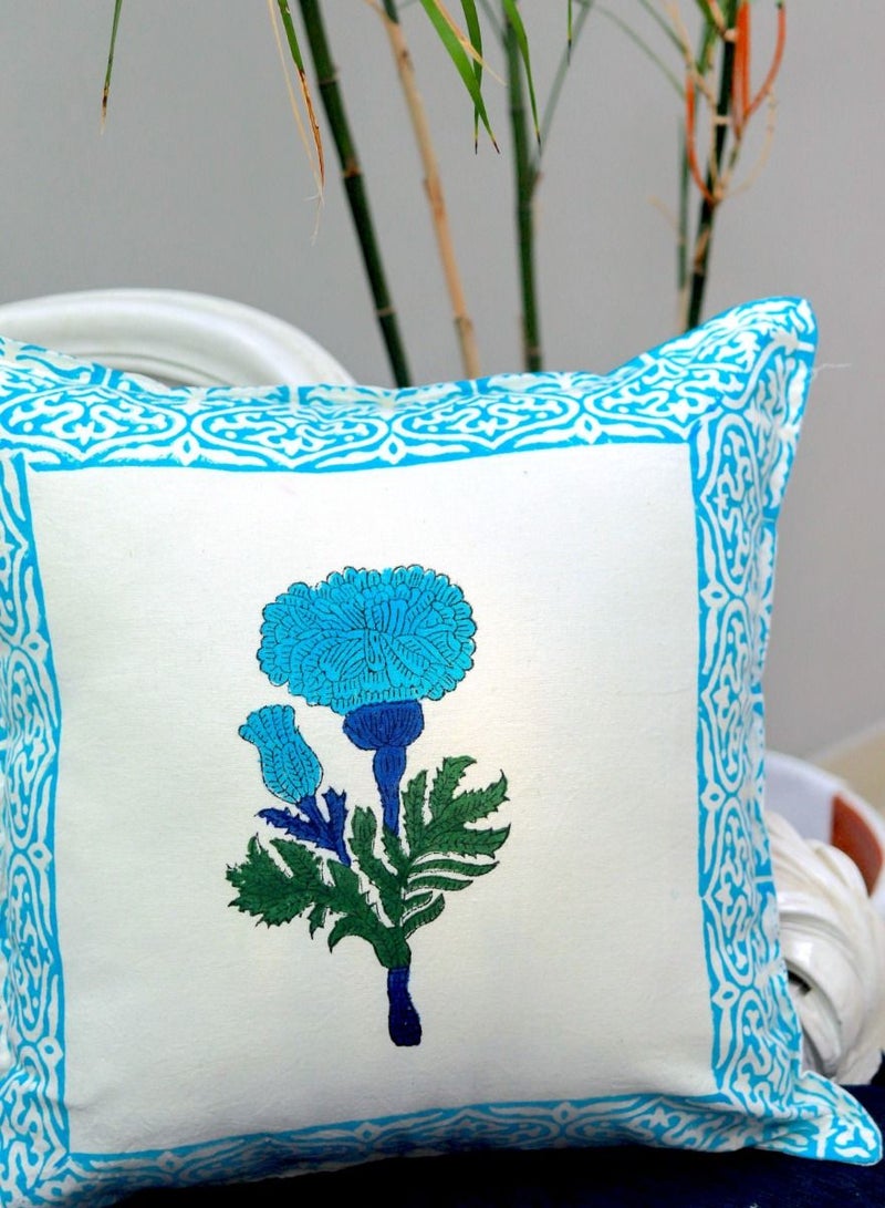 أوجريا غطاء وسادة مطبوع يدويًا من القطن باللونين الأزرق والأبيض الأوركيد 40 × 40 سم - Image 2