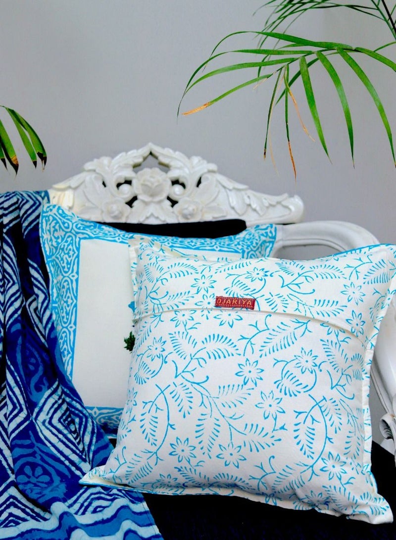 أوجريا غطاء وسادة مطبوع يدويًا من القطن باللونين الأزرق والأبيض الأوركيد 40 × 40 سم - Image 4