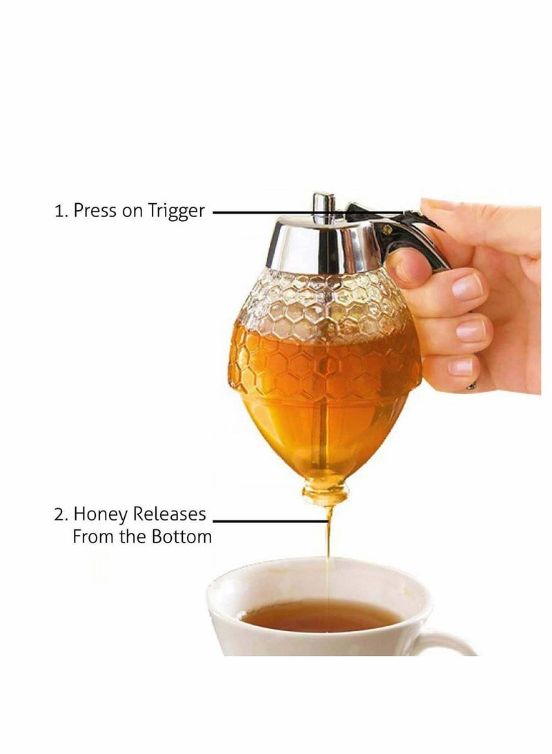 Honey Pot Honey Dispenser No Drip Glass Bottom Flow Honey Dispense Maple Syrup Dispenser Glass Beautiful Honey Comb Shaped Honey Pot Honey Jar with Stand Great Bee Decor for Syrup Sauces - Image 3