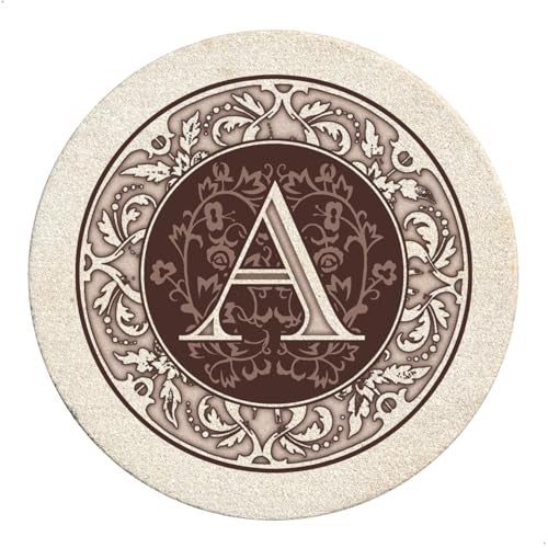 Thirstystone Monogram Letter A Absorbent Sandstone Coaster 4-Pack Manufactured in The USA Decorative Absorbent Easily Wipes Clean - Image 1
