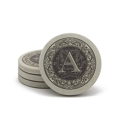 Thirstystone Monogram Letter A Absorbent Sandstone Coaster 4-Pack Manufactured in The USA Decorative Absorbent Easily Wipes Clean - Image 4