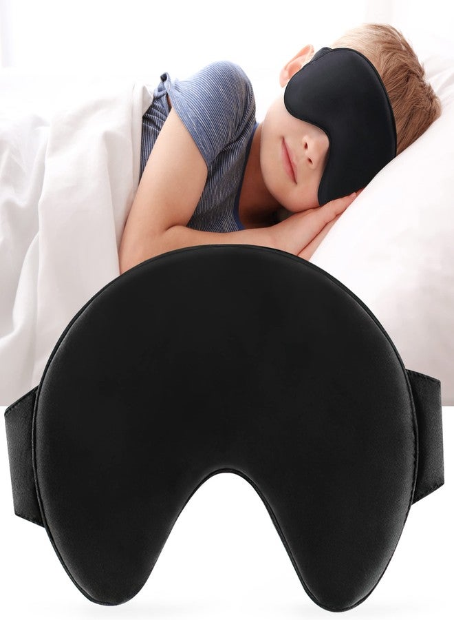 FRESHME Sleep Mask for Kids - 100% Mulberry Silk Kids Eye Mask for Sleeping Boys Girls Light Blocking Cute Soft SND Comfortable Adjustable Blackout Eye Cover Shade Blinder for Better Sleeping Black - Image 1