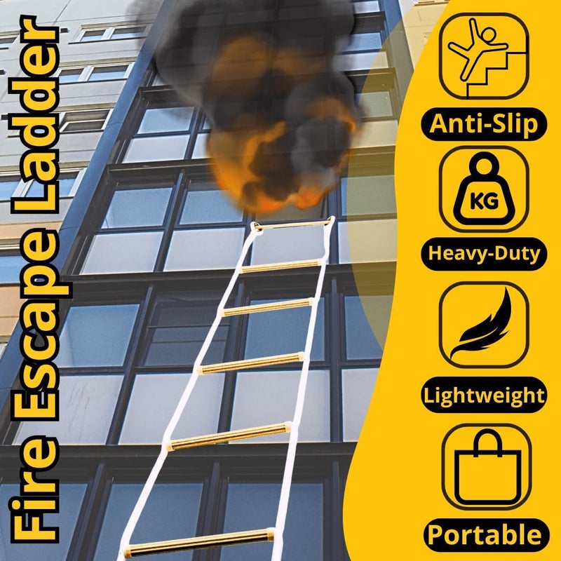 ISOP Fire Ladders 2 Story Windows with Hooks 13ft | Fire Escape Rope Ladders Second Floor | Safety Rope Ladder for Adults & Kids | Compact, Rust Resistant | Resue Ladder Hooks | Certified, Tested - Image 2