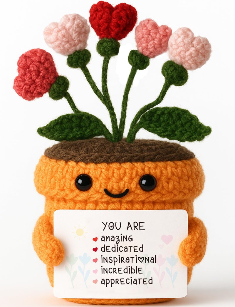 MAMAGIFTREE Positive Crochet Flowers Plant - Valentine's Galentine's Appreciation Gifts for Her, Teen, Daughter, Granddaughter, Women, Teacher, Nurse - Birthday, Easter, Graduation Inspirational Basket Stuffer - Image 1