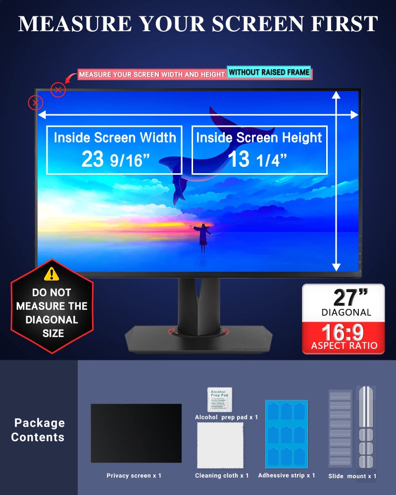 PYS 27 Inch Privacy Screen for 16:9 Widescreen Computer Monitor - Easy Removable Screen Filter Shield - Anti Glare & Blue Light - Anti Scratch Protector Film for Data Security - Image 2