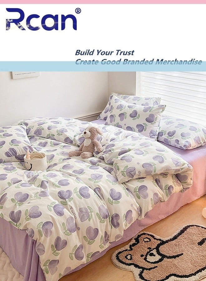 Rcan 3 Piece School Season Duvet Cover Set College Style Cartoon Print  High Cotton Kids Bedding Quilt Cover Sheet Pillow Covers for Dormitory Single Bed Children's Bed for Boys Girls 150x200cm/ 59x78.7In - Image 1