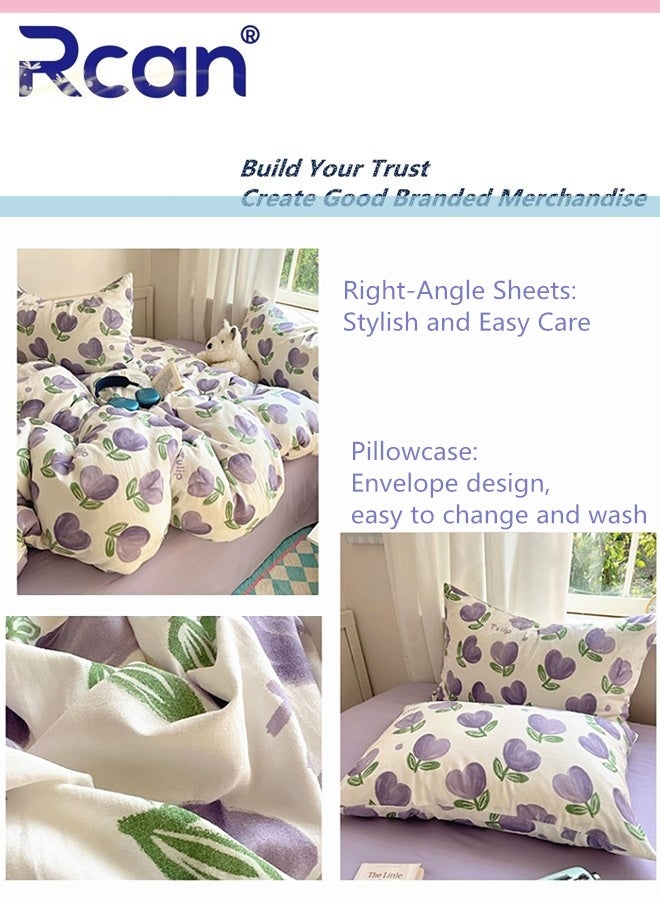 Rcan 3 Piece School Season Duvet Cover Set College Style Cartoon Print  High Cotton Kids Bedding Quilt Cover Sheet Pillow Covers for Dormitory Single Bed Children's Bed for Boys Girls 150x200cm/ 59x78.7In - Image 4