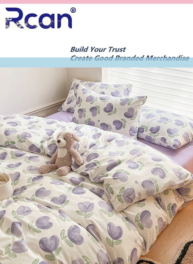 Rcan 3 Piece School Season Duvet Cover Set College Style Cartoon Print  High Cotton Kids Bedding Quilt Cover Sheet Pillow Covers for Dormitory Single Bed Children's Bed for Boys Girls 150x200cm/ 59x78.7In - Image 5