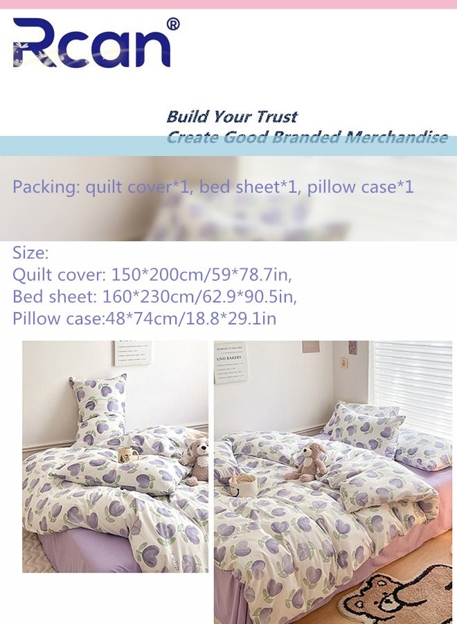 Rcan 3 Piece School Season Duvet Cover Set College Style Cartoon Print  High Cotton Kids Bedding Quilt Cover Sheet Pillow Covers for Dormitory Single Bed Children's Bed for Boys Girls 150x200cm/ 59x78.7In - Image 2