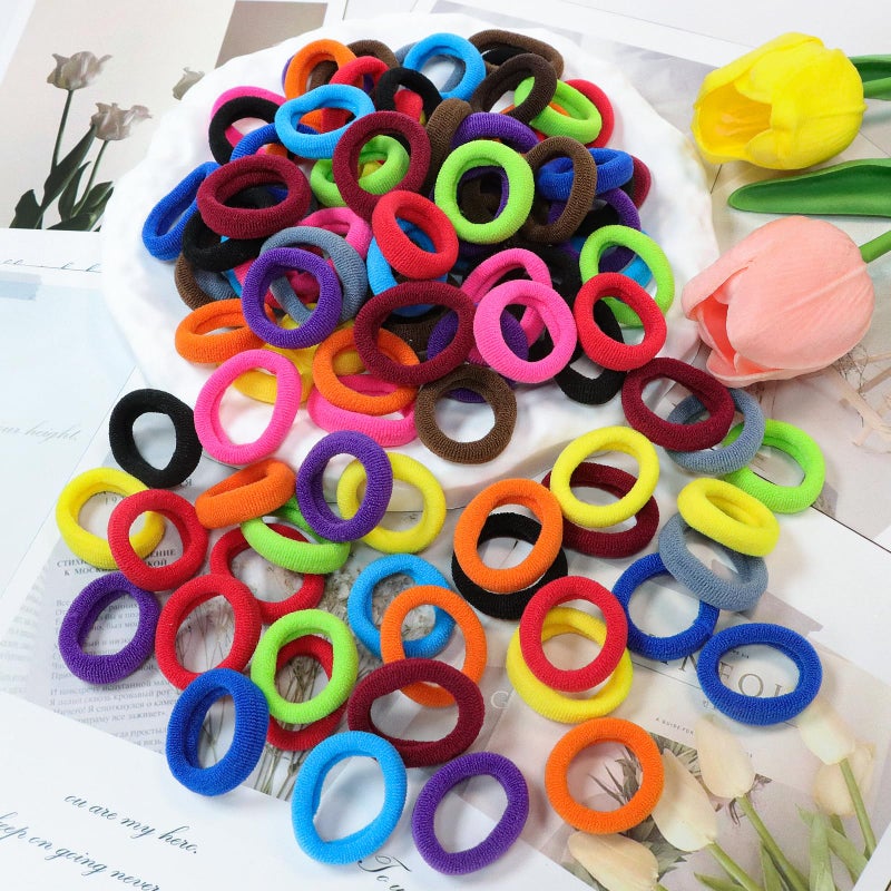 WillingTee 120 Pcs Baby Hair Ties, Cotton Toddler Hair Ties for Girls and Kids, Multicolor Small Seamless Hair Bands Elastic Ponytail Holders,Bright Color - Image 5