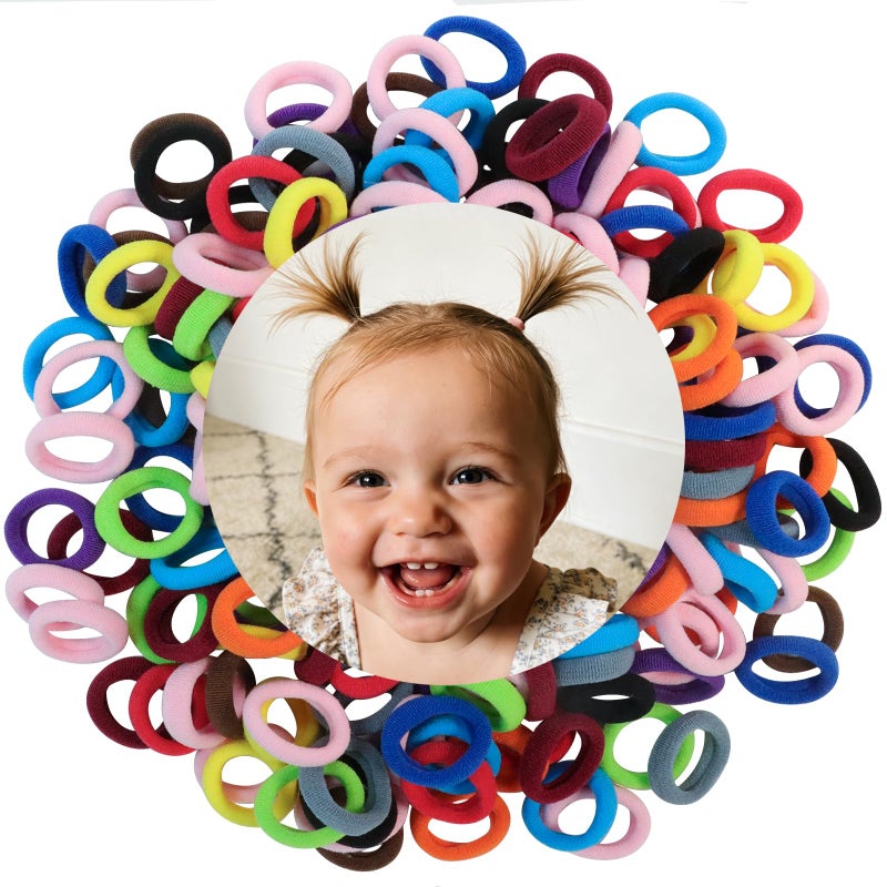 WillingTee 120 Pcs Baby Hair Ties, Cotton Toddler Hair Ties for Girls and Kids, Multicolor Small Seamless Hair Bands Elastic Ponytail Holders,Bright Color - Image 1
