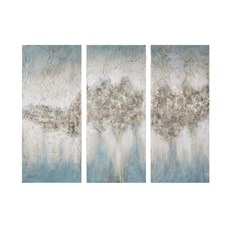 madison park Madison Park Wall Art Living Room Dcor  Embellished Hand Painted Canvas Home Accent Glitter Abstract Bathroom Decoration Ready to Hang Painting for Bedroom 15 W x 35 H x 15 D Blue 3 Piece 