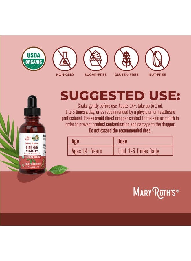 Herbal Supplement for Brain Function | Boost Energy | Memory | Vitality USDA | Ginseng with Ashwagandha | Eleuthero and Maca Root Extract | 1 Fl Oz