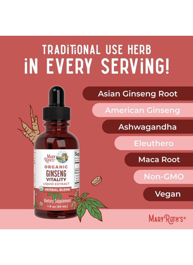 Herbal Supplement for Brain Function | Boost Energy | Memory | Vitality USDA | Ginseng with Ashwagandha | Eleuthero and Maca Root Extract | 1 Fl Oz
