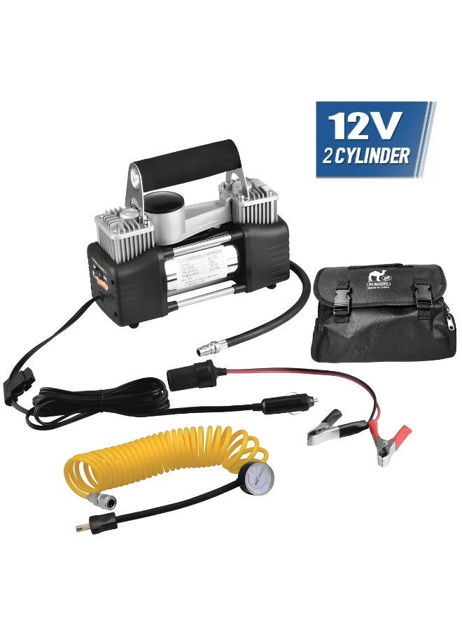 3XR Portable Double 2 Cylinder Air Compressor Pump – 12V Heavy Duty Tire Inflator with Dual Power, Fast Inflation 150 PSI, Digital Gauge & Accessories – for Car, SUV, Truck, RV, Jeep, Tractor & Off-Road Vehicles and DIY users - AC-628A - Image 1