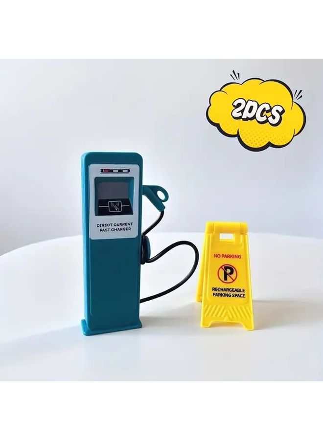 Miniature Car Charging Station And Parking Sign Toy Garage Dollhouse Decor - Image 1