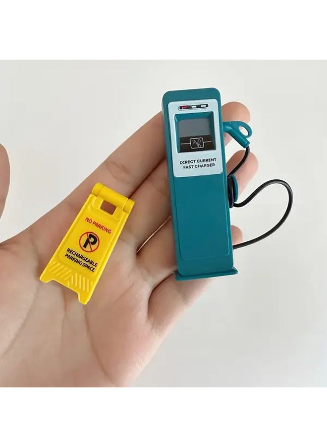 Miniature Car Charging Station And Parking Sign Toy Garage Dollhouse Decor - Image 3