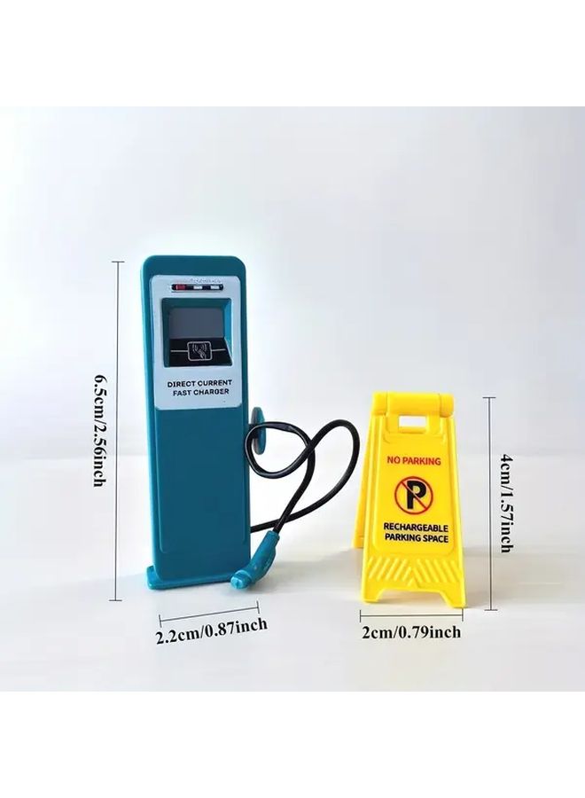Miniature Car Charging Station And Parking Sign Toy Garage Dollhouse Decor - Image 2