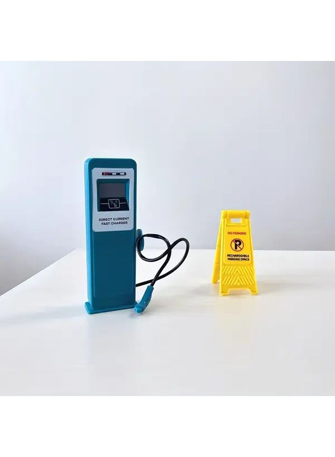 Miniature Car Charging Station And Parking Sign Toy Garage Dollhouse Decor - Image 4