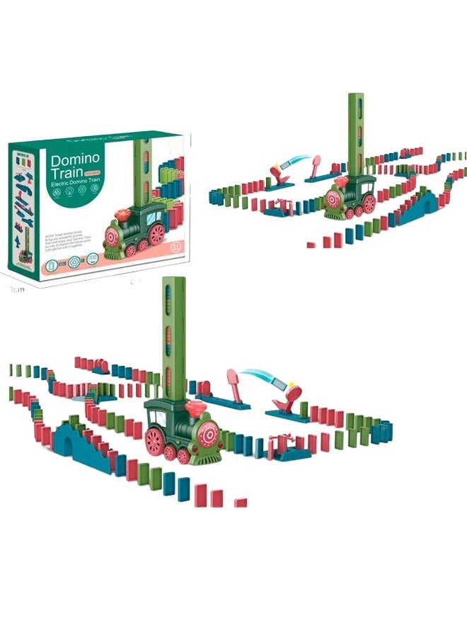 120 Pieces Dominos Train Toy Set, Automatic Domino Rally Train Model with Light and Sound, Kids Domino Blocks Building Stacking Toy, Domino Set Stacker Game STEM Creative Gift