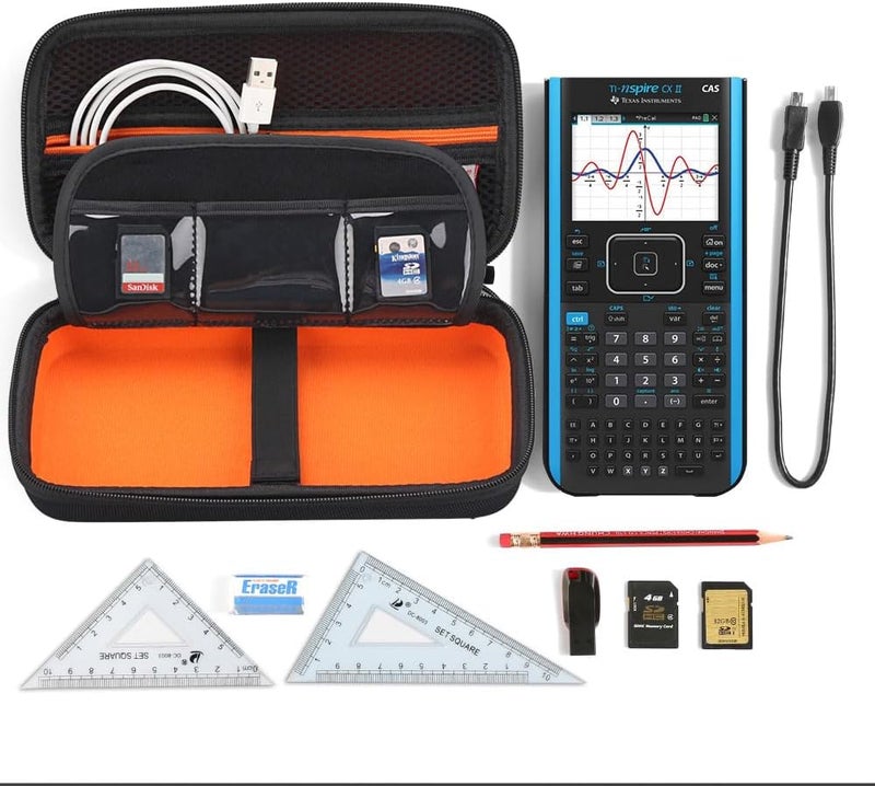 حقيبة حمل بديلة من BOVKE لـ Texas Instruments TI-Nspire CX CAS/CX II CAS وآلة حاسبة بيانية ملونة وغيرها - جيب شبكي إضافي لكابلات USB وغيرها من الملحقات، أسود - Image 4