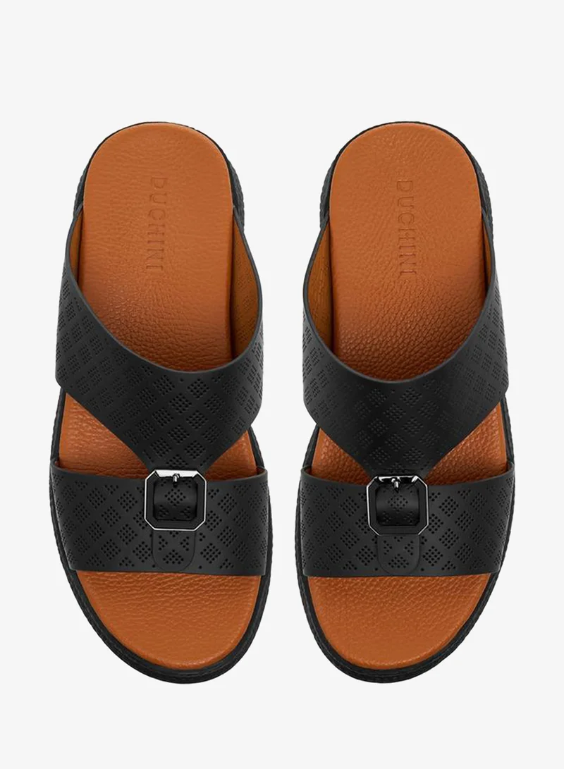 DUCHINI BLACK Men Perforated Strap Arabic Sandals Ramadan Collection for Men | Best Price UAE