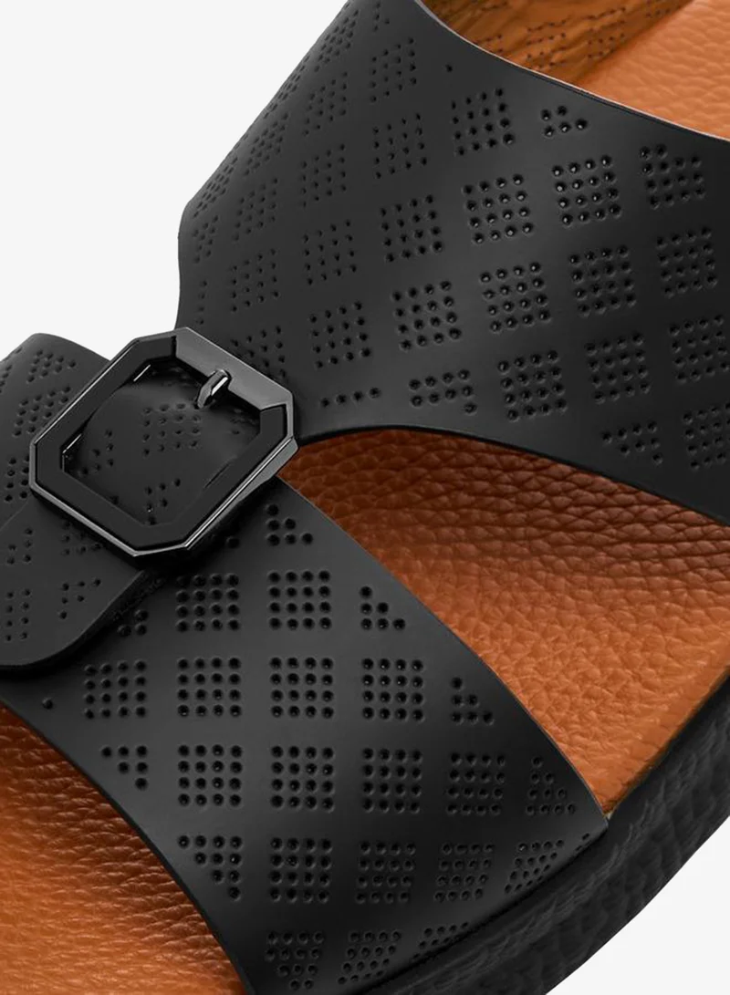 DUCHINI BLACK Men Perforated Strap Arabic Sandals Ramadan Collection for Men | Best Price UAE
